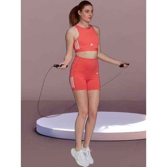 NWT - Adidas Women’s Aeroready 3 Stripe Biker Shorts Pink White Size: L - Picture 4 of 5